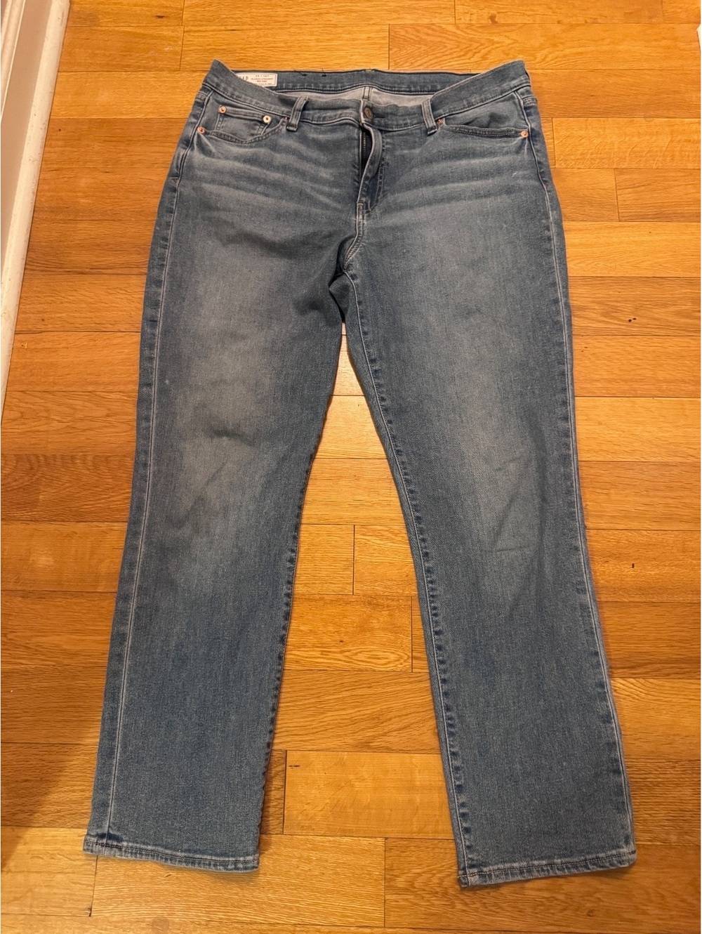 GAP class is straight mid rise size. 16 medium wash